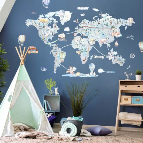 Dětské samolepky na zeď Mapa světa pro kluky