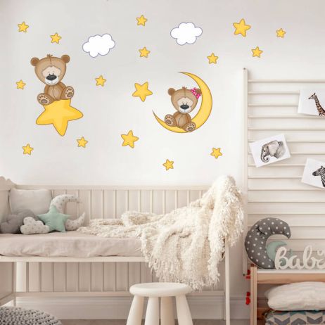 Dětské samolepky na zeď Medvídci s hvězdami a měsícem