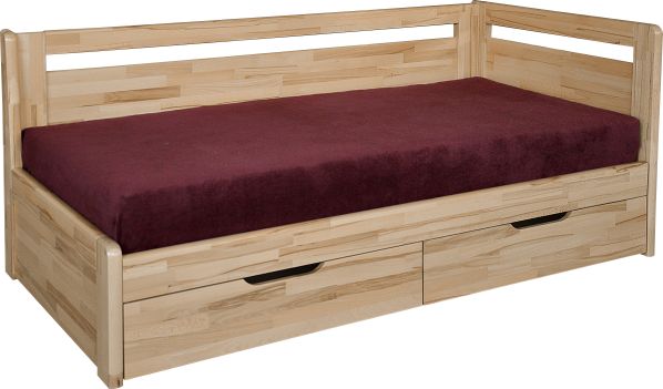 Masivní rozkládací postel Kombi, s roštem a matrací lak, 80x200 cm, buk, pouze levé, bez opěrek, EcoStretch