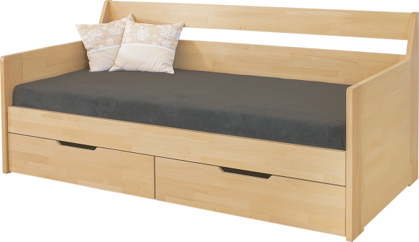 Masivní rozkládací postel Otela, s roštem a matrací lak, 90x200 cm, bez opěrek, EcoStretch, buk