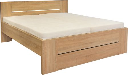 Moderní postel s děleným čelem Lorano bez úložného prostoru, dub hnědý, 140x200 cm