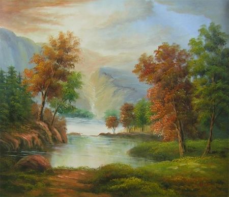 Obraz - Krajina s řekou 90 cm x 120 cm