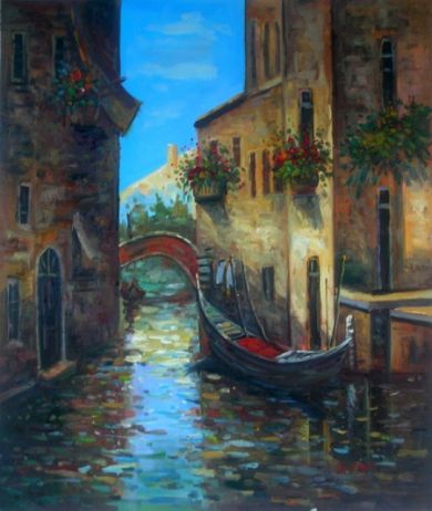 Obraz - Ulička Benátek s Gondolou 50 cm x 60 cm