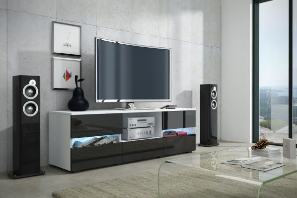 TV stolek Global 2 bílá-černý pololesk