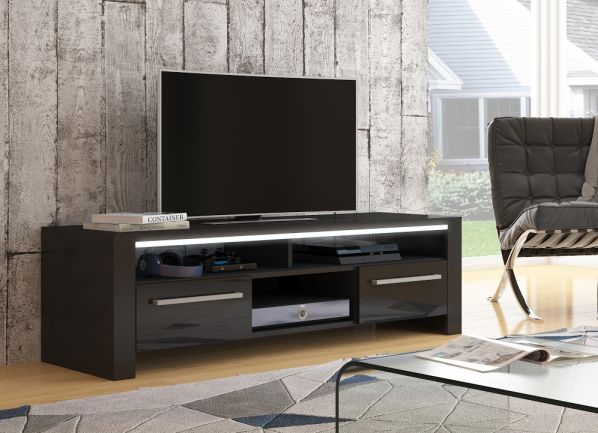 TV stolek Rocky teplá bílá (LED 17), bílá-černý pololesk
