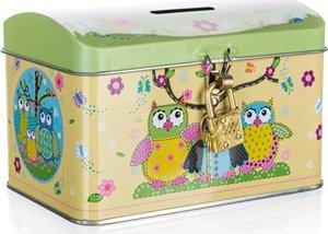 BANQUET Plechovka / kasička truhla OWLS 12,8 x 8,4 x 8,4 cm