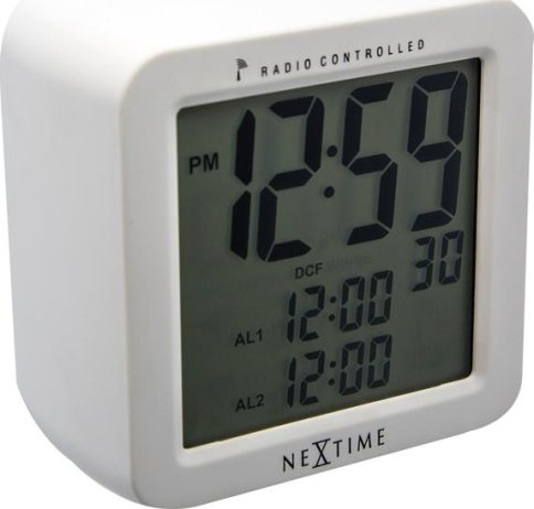 Designové stolní digitální hodiny řízené signálem DCF 5201wi Nextime Square Alarm 10cm