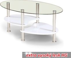 Konferenční stolek, ocel/sklo/bílá extra vysoký lesk HG, AXEL