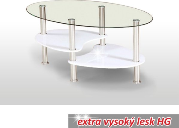 Konferenční stolek, ocel/sklo/bílá extra vysoký lesk HG, AXEL