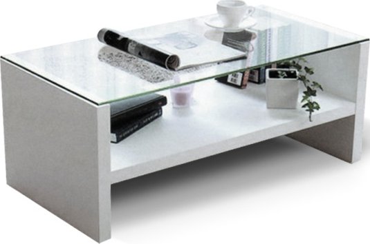 Konferenční stolek, sklo/bílá, TIBER