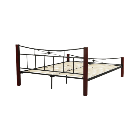Manželská postel, dřevo ořech/černý kov, 140x200, PAULA