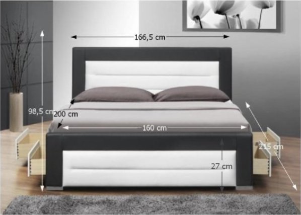 Manželská postel, s roštem, černá+bílá, 160x200, NAZUKA