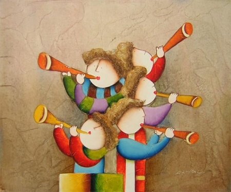 Obraz - Děti hrající na trubku