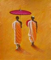 Obraz - Mniši s deštníkem