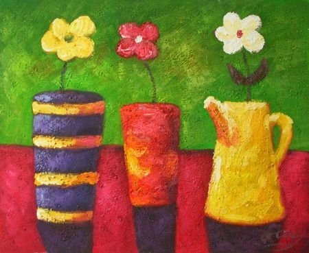 Obraz - Tři vázy a tři květy