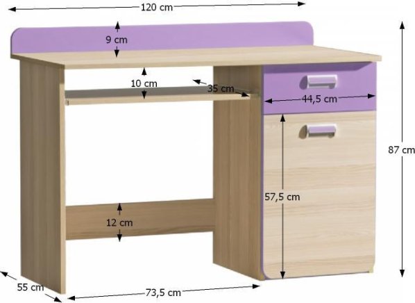 PC stůl, jasan/fialový, EGO L10
