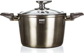 BANQUET Hrnec s nepřilnavým povrchem METALLIC PLATINUM 20 x 13,5 cm, 3,6 l, s poklicí