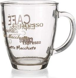 BANQUET Hrnek skleněný LUCCA 360 ml, čirý, dekor káva II