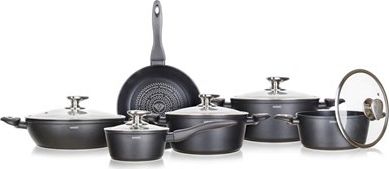 BANQUET Sada nádobí s nepřilnavým povrchem DIAMON Matte Grey, 11 ks