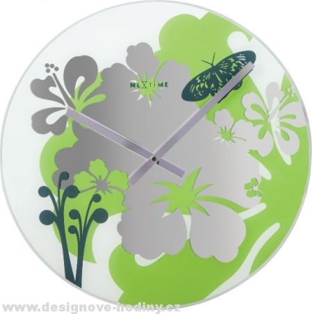 Designové nástěnné hodiny 8087gn Nextime Hibiscus green 43cm