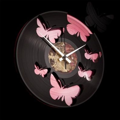 Designové nástěnné hodiny Discoclock 056 Motýli Pink 30cm