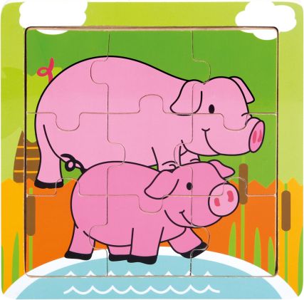 Dřevěné puzzle prasátka, 9 dílků