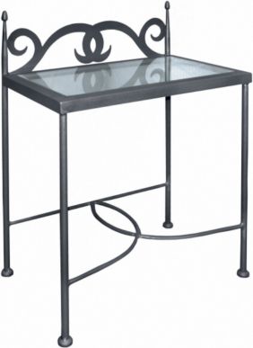 Kovaný noční stolek se skleněnou deskou CARTAGENA 0428B Černá 5B - stříbrná patina