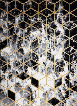 Kusový koberec Gloss 409A 82 3D cubes black/gold/grey