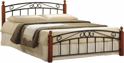 Manželská postel DOLORES 160x200, dřevo třešeň/černý kov