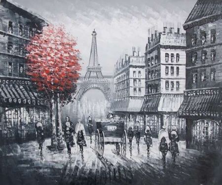 Obraz - Paříž s červeným stromem 90 cm x 120 cm