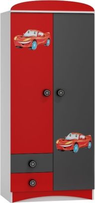 Šatní skříň s grafikou SPEED ABS 8 bílá | grafit | červená