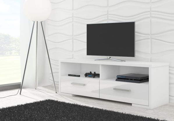 TV stolek Roma modrá (LED 05), bílá-bílý pololesk
