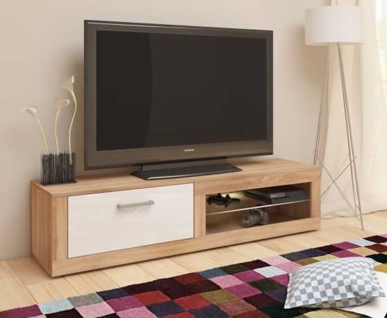 TV stolek Viky New teplá bílá (LED 06), dub sonoma-bílý pololesk