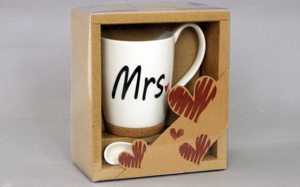 Artium Hrnek porcelánový Mrs. s korkem a lžičkou 330 ml