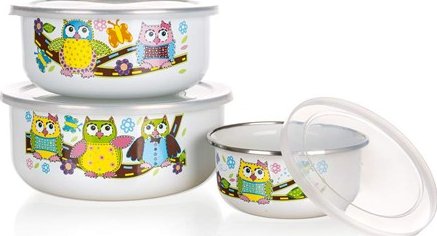 BANQUET 6-dílná sada smaltovaných misek OWL