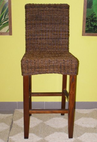 Ratanová barová židle Lenka-banánový list-mahagon