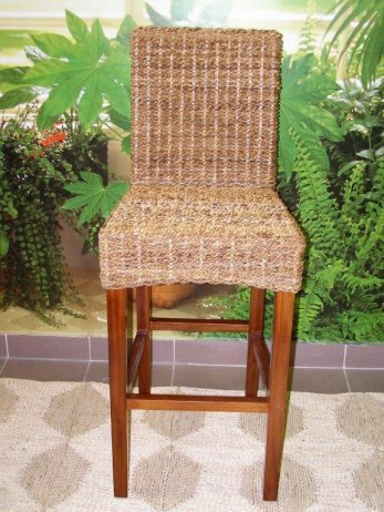 Ratanová barová židle Lenka-banánový list-mahagon