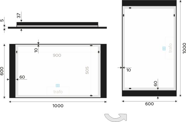 Černé LED zrcadlo ZPC 41004V-90 100x60 cm
