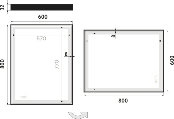 Černé LED zrcadlo ZPC13002-90 60x80 cm
