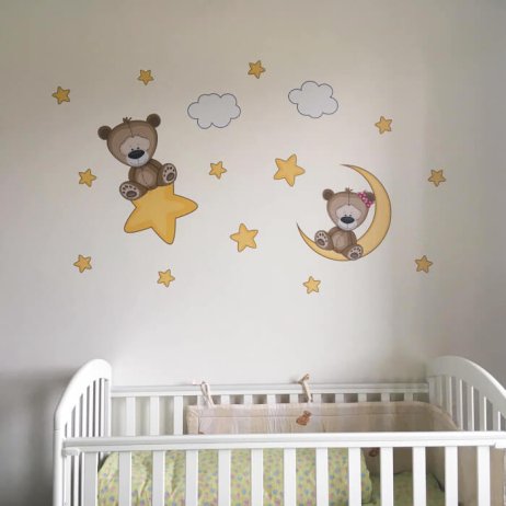 Dětské samolepky na zeď Medvídci s hvězdami a měsícem