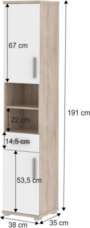 Vysoká skříňka do koupelny Lessy LI 05, dub sonoma/bílá pololesk