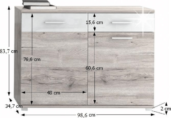 Komoda Stalle 3, dub canyon / lesklá bílá