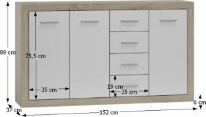 Komoda Bahut 3D4S, dub sonoma / bílá