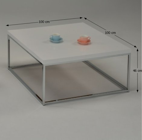 Konferenční stolek NATANEL, bílá / extra lesk HG, chrom