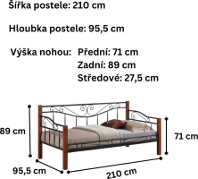 Kovová postel s roštem FLORENCE 90x200 cm