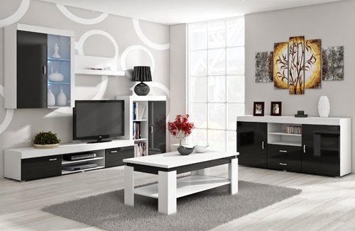 TV stolek Mamba, bílá-černý pololesk