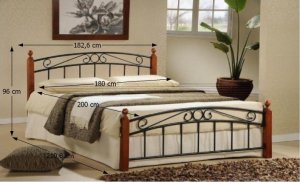 Manželská postel DOLORES, dřevo třešeň/černý kov, 180x200 cm