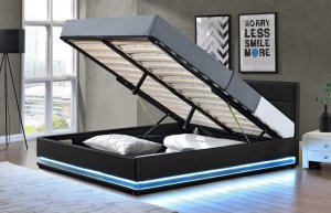 Manželská postel s LED osvětlením, černá, 160x200, BIRGET New