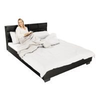 Manželská postel s roštem, 160x200, černá textilní kůže, MIKEL BEST