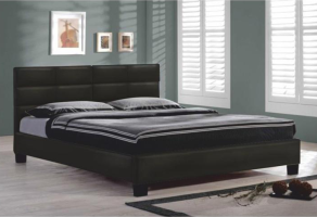 Manželská postel s roštem, 160x200, černá ekokůže, MIKEL